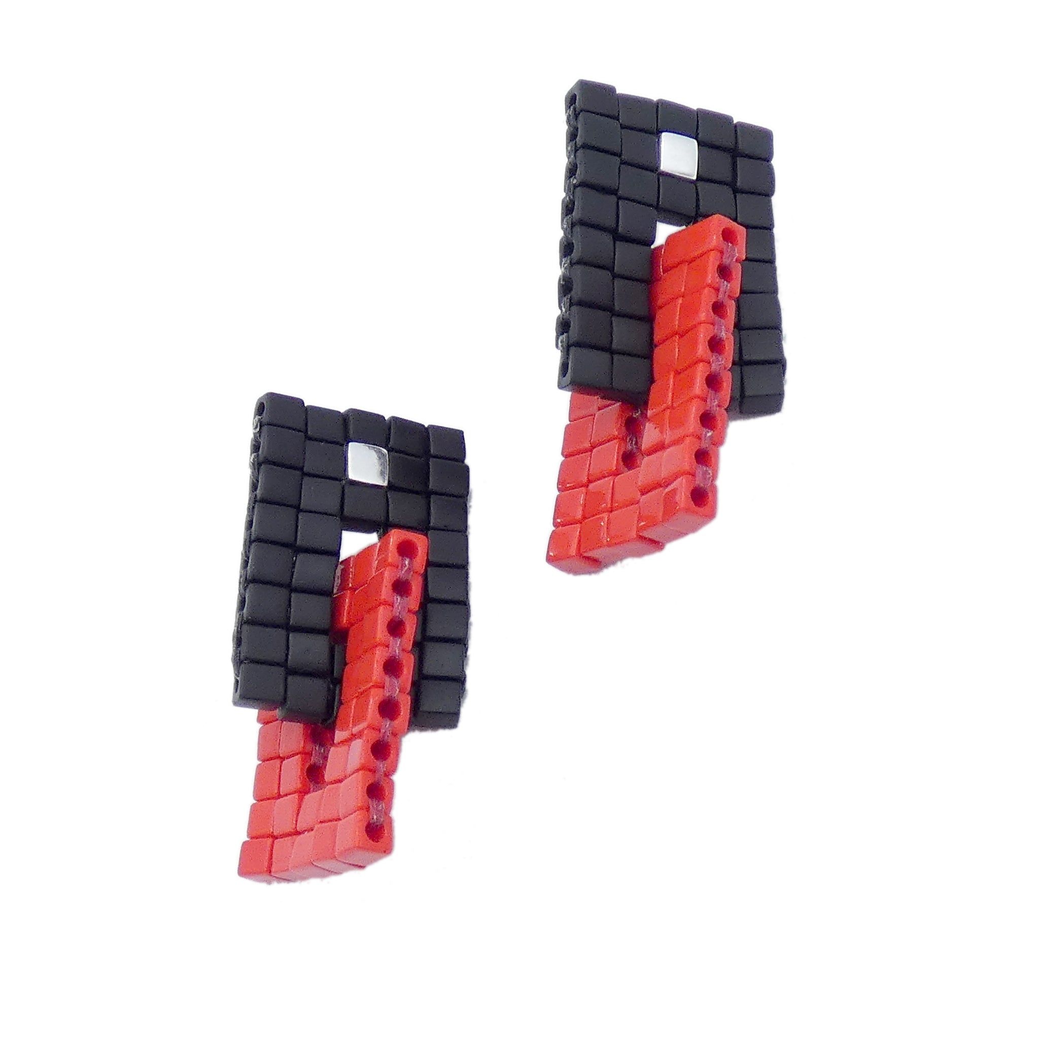 Nwene Black and Red Beaded Interlocking Earrings
